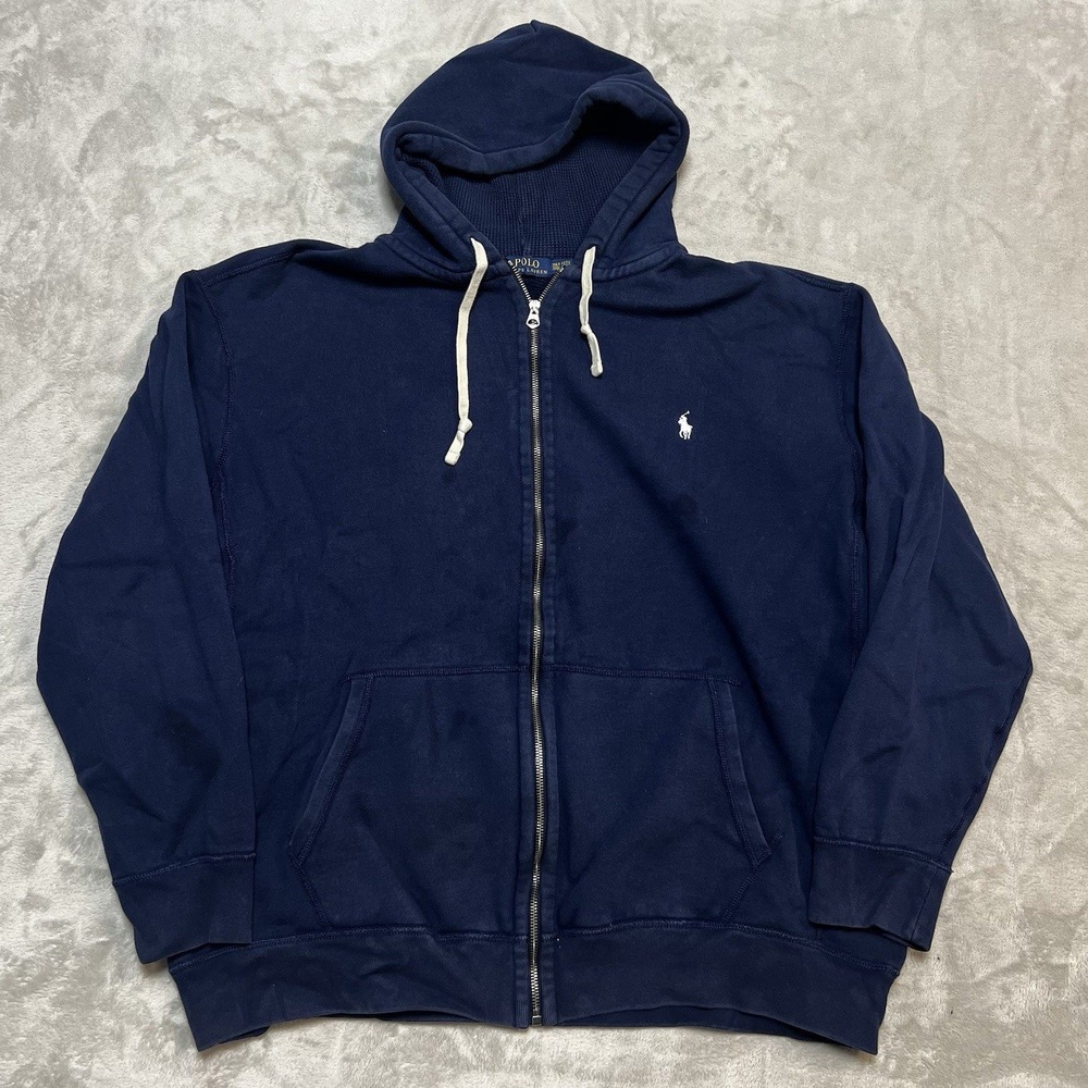 Polo Ralph Lauren Mens 3XLT Navy Blue Waffle Lined Full Zip Hoodie Sweatshirt